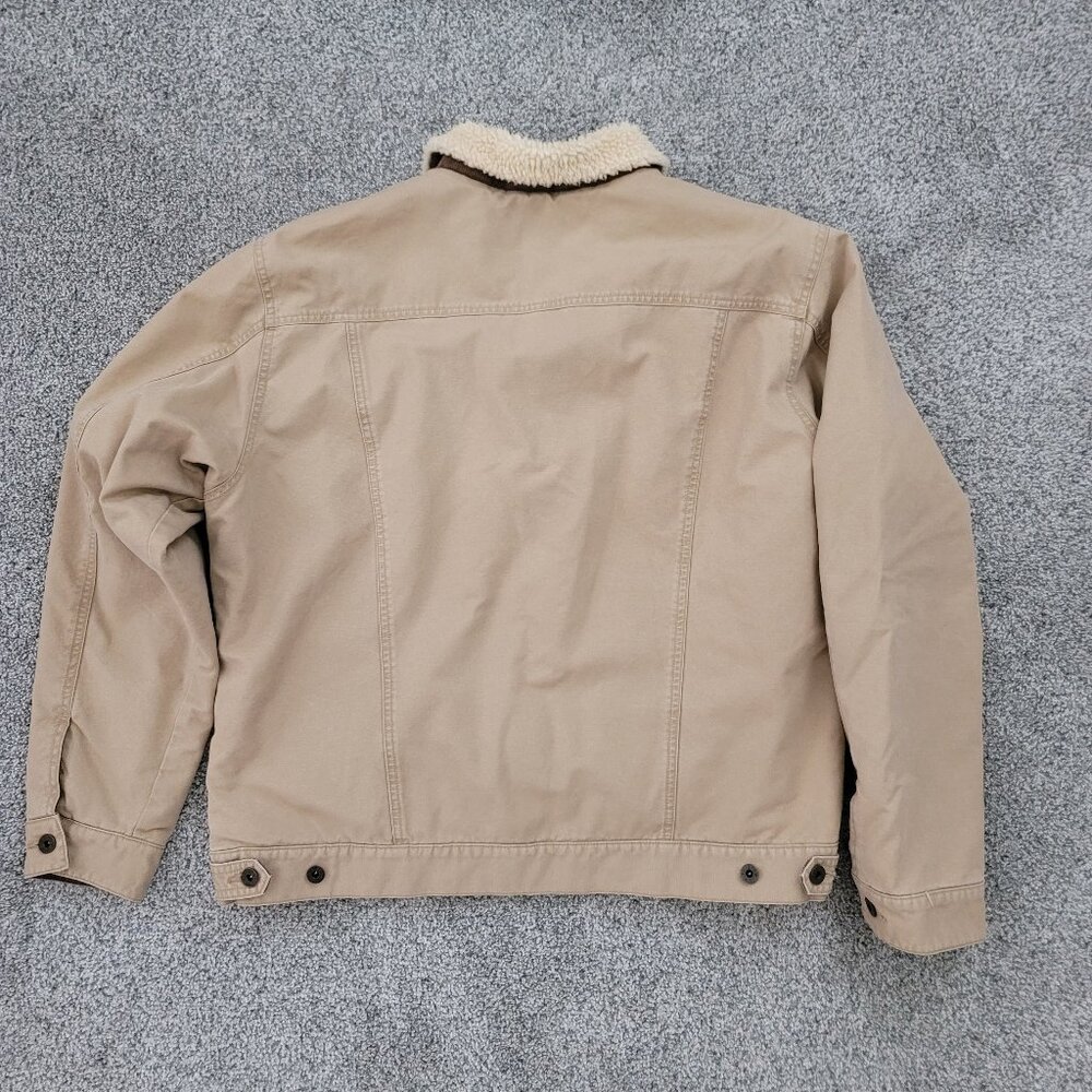 Men's L.L. Bean khaki Sherpa Lined Button Down Jacket Large - Picture 2 of 10